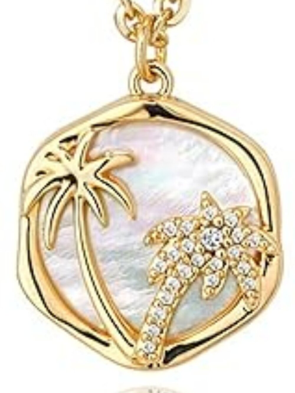 Tropical 14K Gold Plated Necklace Mother of Pearl Palm Tree Summer Chic